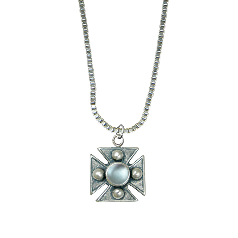 Sterling Silver Little Blue Topaz Cross Pendant Necklace